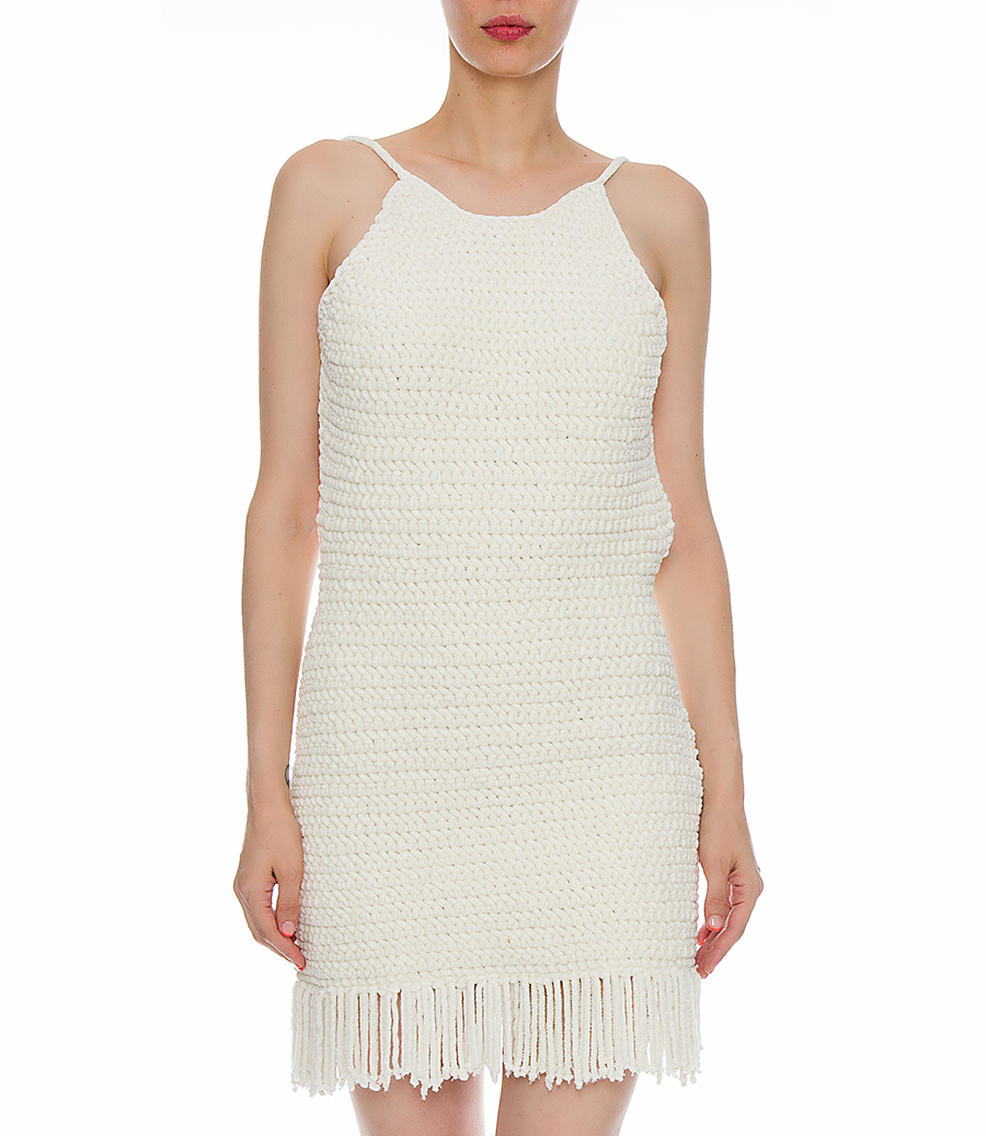 CHENILLE FRINGE CROCHET MINI DRESS