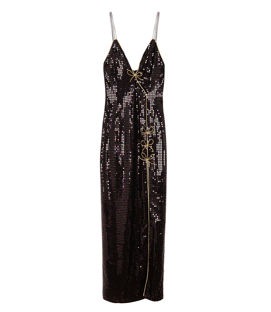 ALESSANDRA RICH - SEQUIN-EMBROIDERED SILK SLIP DRESS