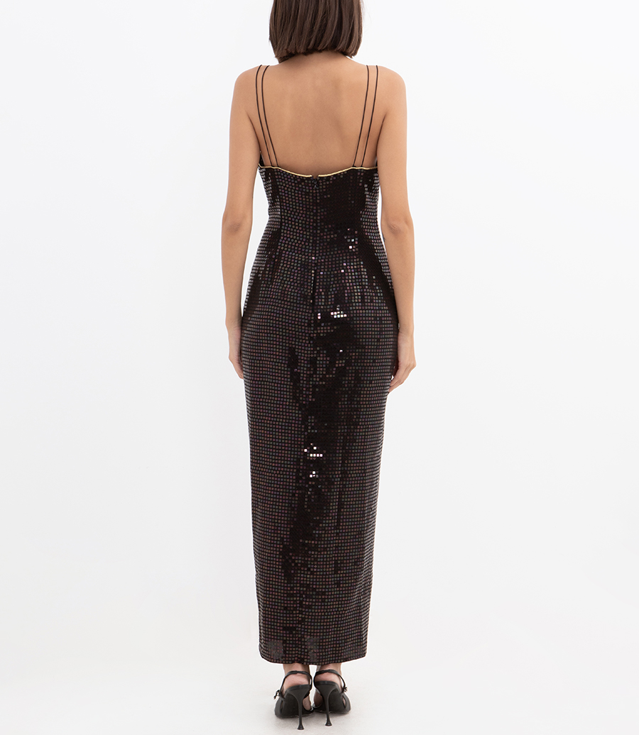 SEQUIN-EMBROIDERED SILK SLIP DRESS