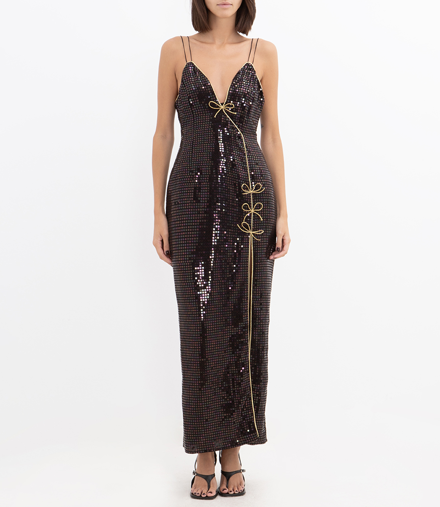 SEQUIN-EMBROIDERED SILK SLIP DRESS