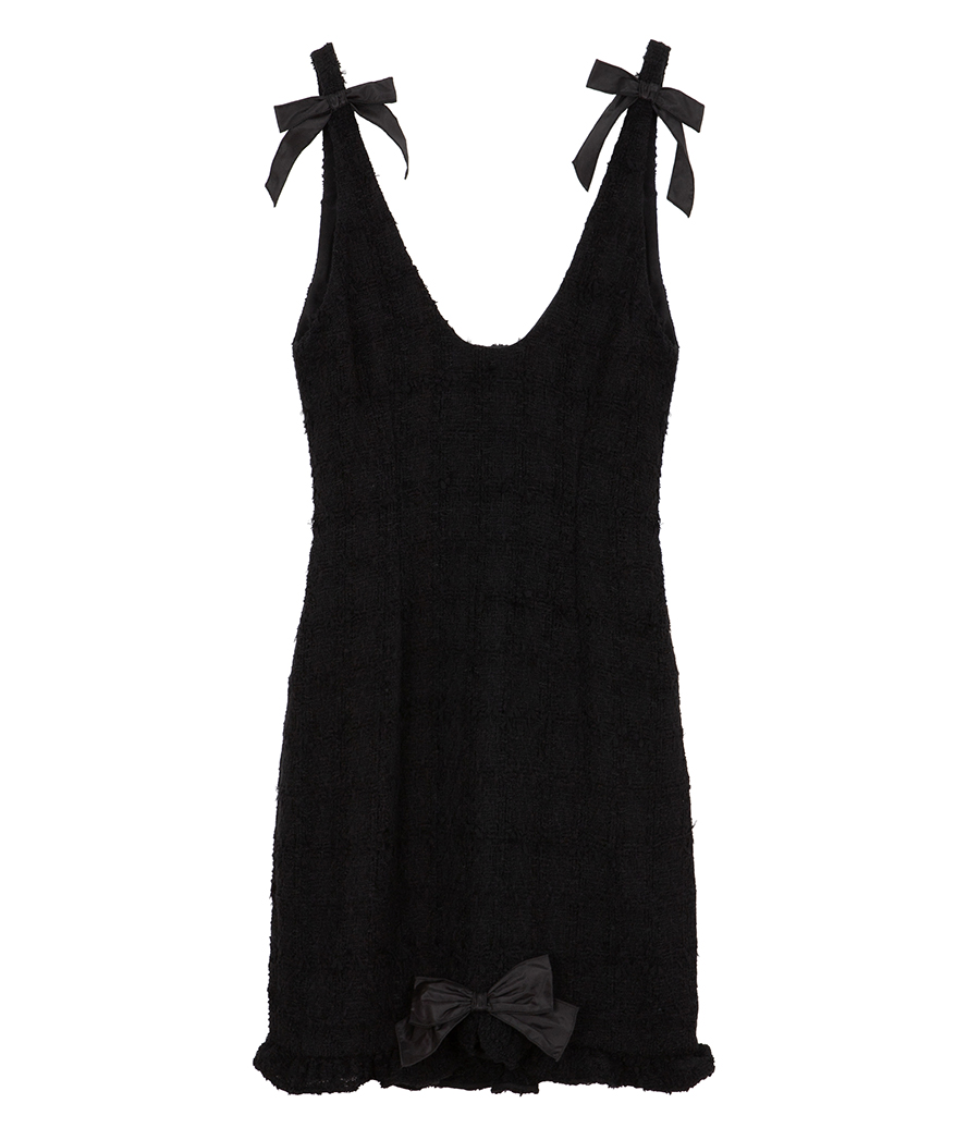 ALESSANDRA RICH - CHECK TWEED BOUCLE MINI DRESSCHECK TWEED BOUCLE MINI DRESS WITH DEEP NECKLINE