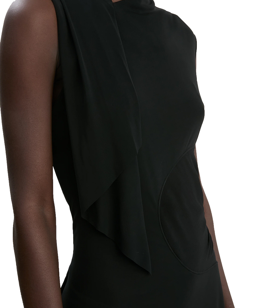SLEEVELESS DRAPED PANEL DRESS