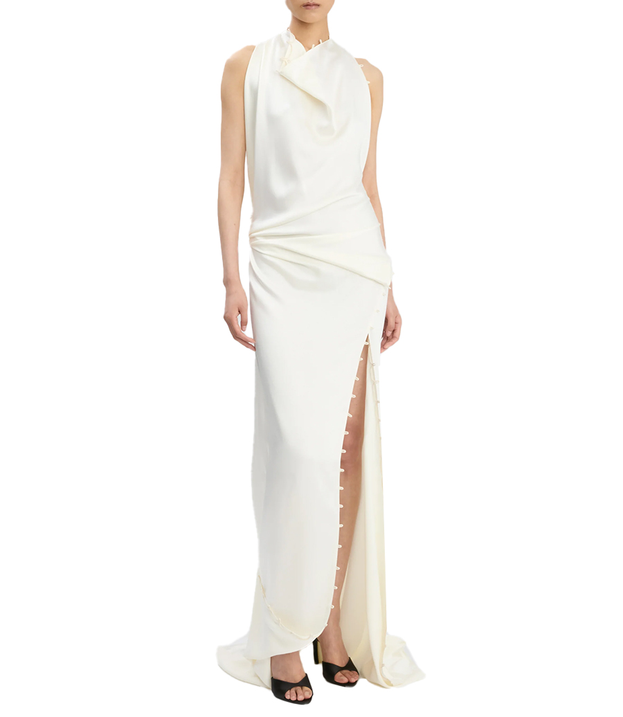 ROULEAUX DETAIL SLEEVELESS GOWN