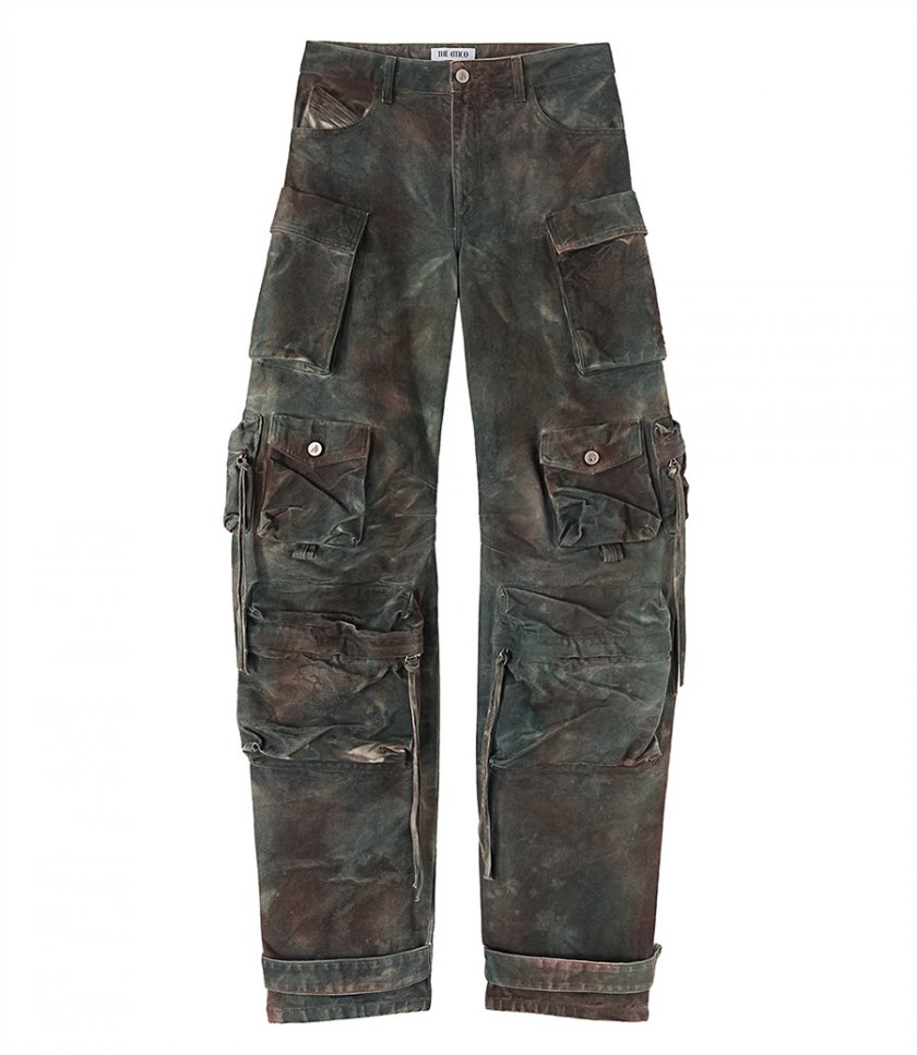 THE ATTICO - ''FERN'' STAINED GREEN CAMOUFLAGE LONG PANTS