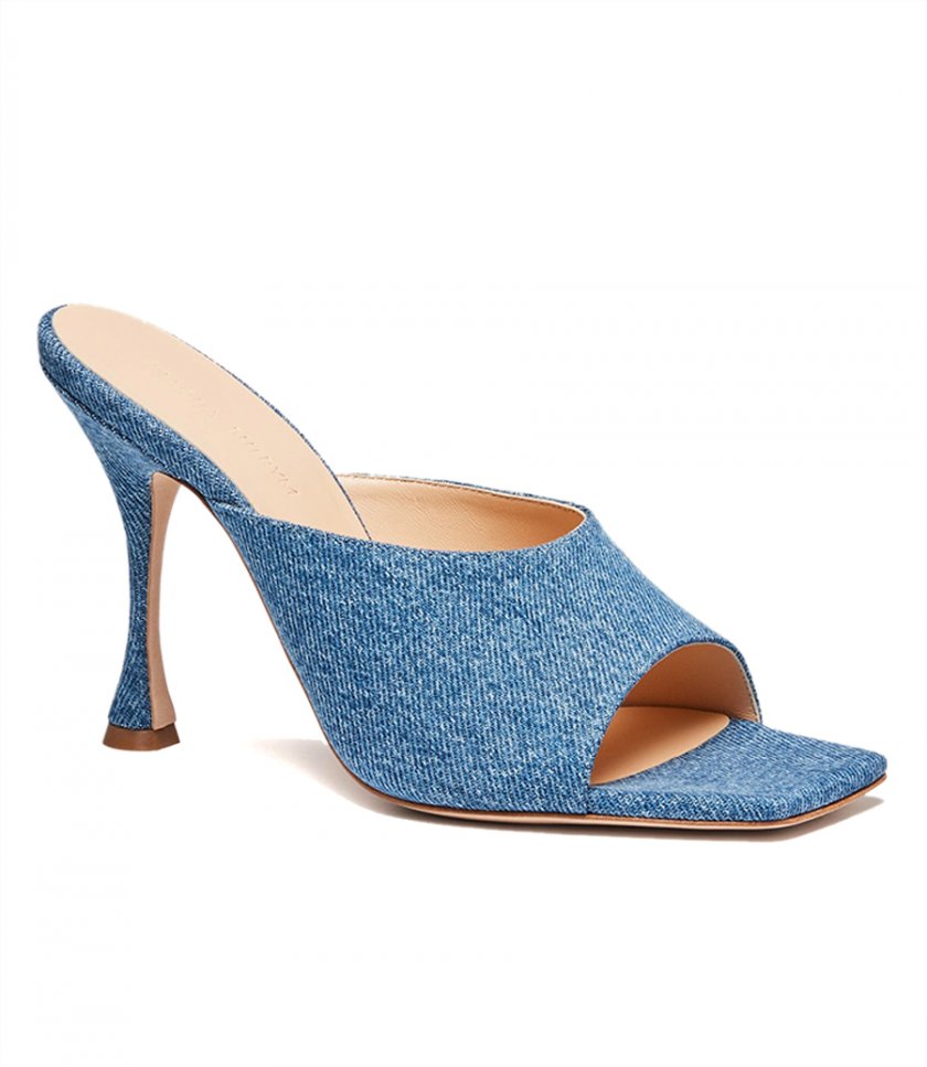 DENIM MULE HEELS