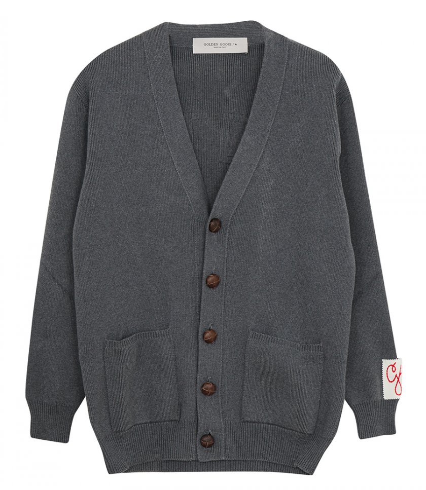 KNITWEAR - WOMEN’S CARDIGAN IN GRAY MELANGE COTTON WITH LOGO ON THE BACK