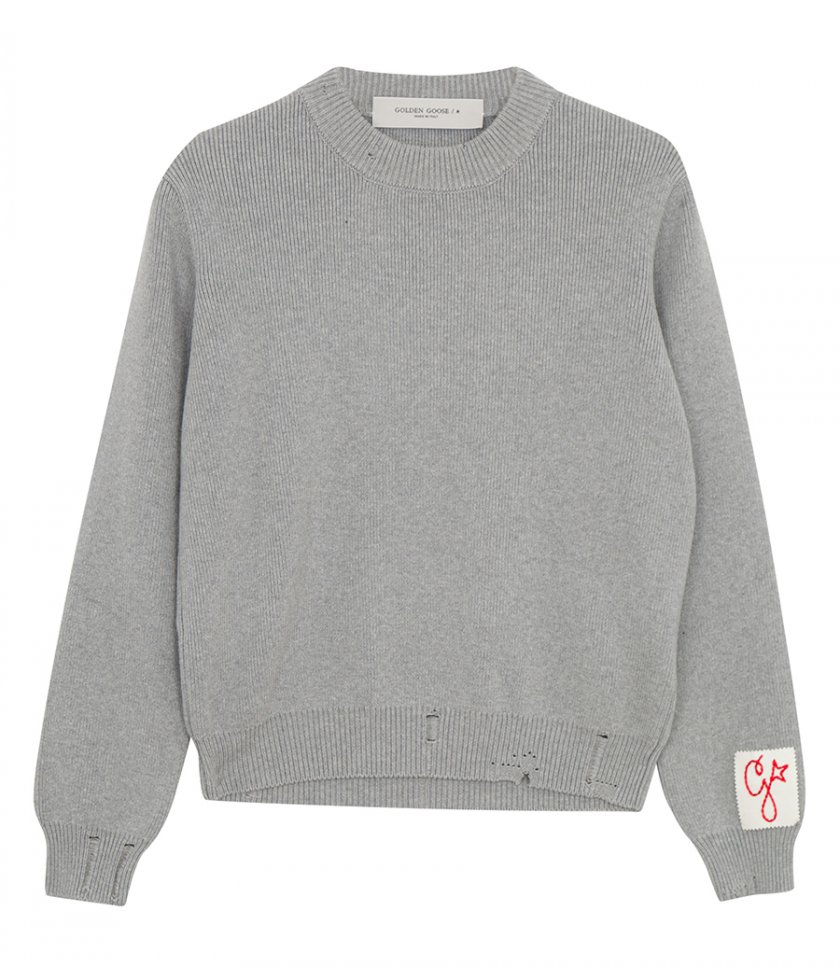 KNITWEAR - ROUND-NECK SWEATER WITH A DISTRESSED TREATMENT