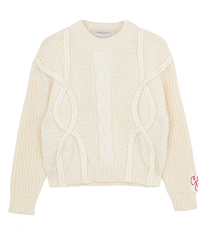 PULLOVERS - WOMEN’S ROUND-NECK SWEATER WITH BRAIDED MOTIF