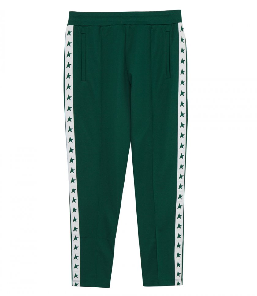 GOLDEN GOOSE  - MEN’S GREEN JOGGERS WITH STARS ON THE SIDES