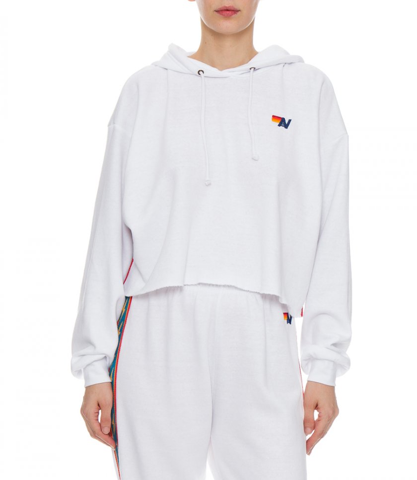 BOLT STRIPE RELAXED CROPPED PULLOVER HOODIE