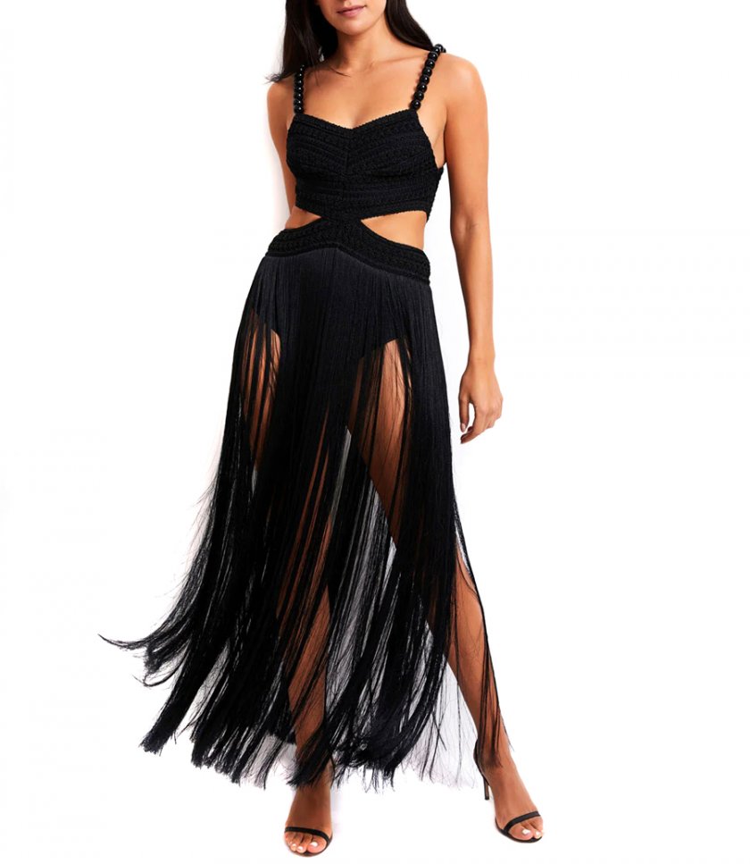 FRINGE BEACH DRESS WITH BEADED STRAPS