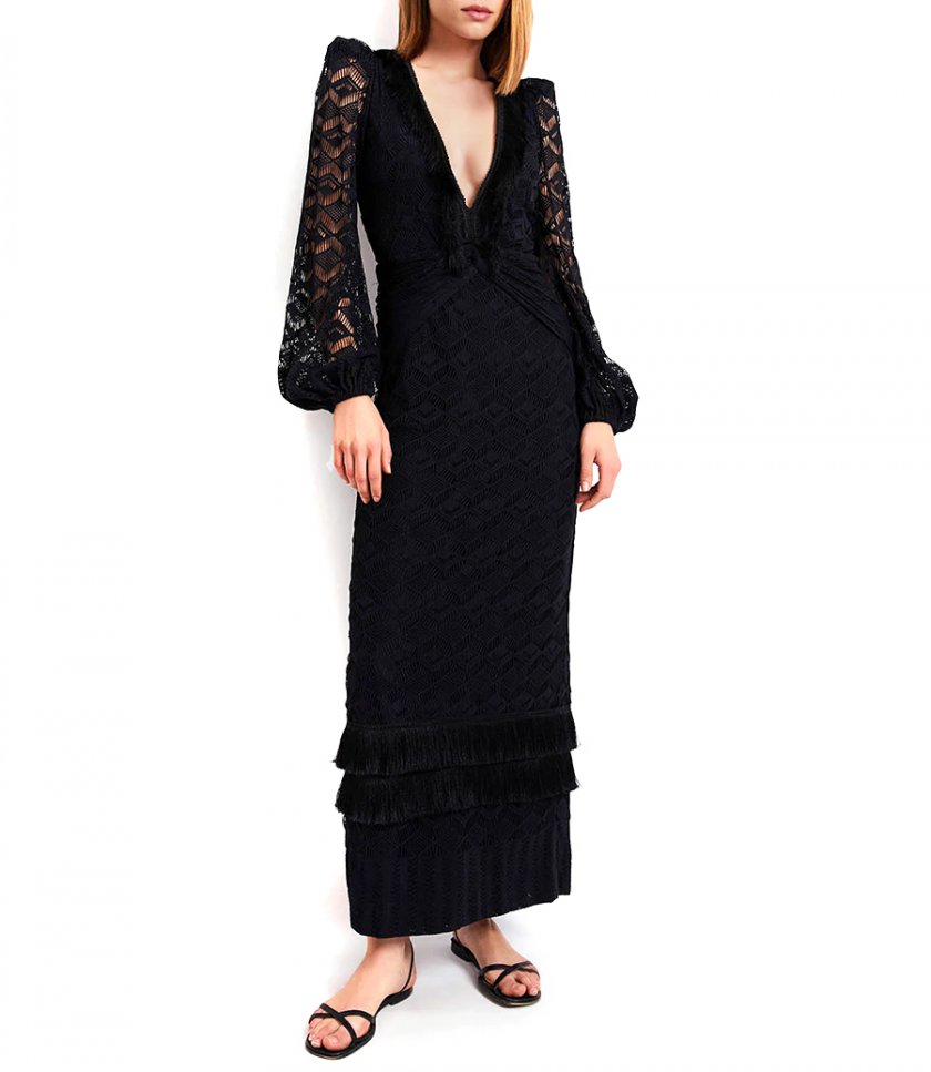 CROCHET PLUNGE FRINGE TRIM MAXI