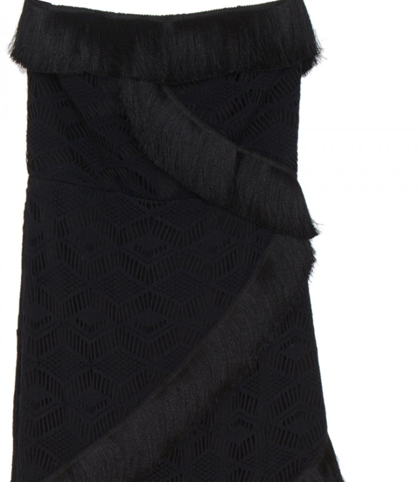 CROCHET STRAPLESS FRINGE TRIM MAXI