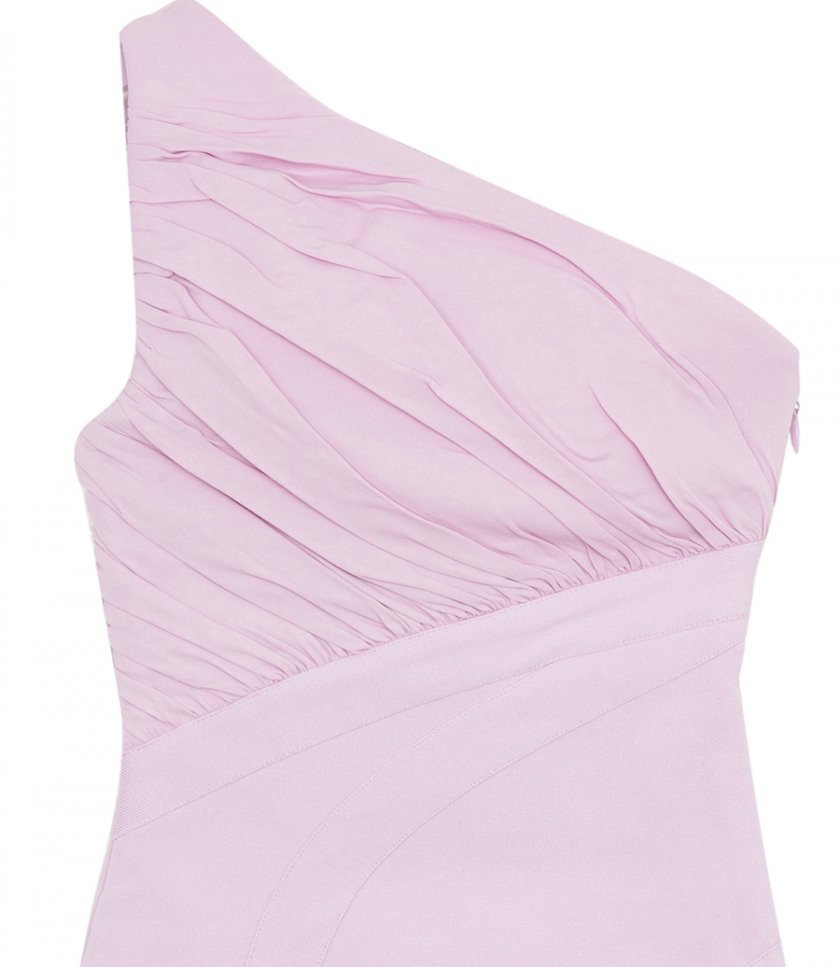 RUCHED WOVEN MIX ONE SHOULDER MINI DRESS