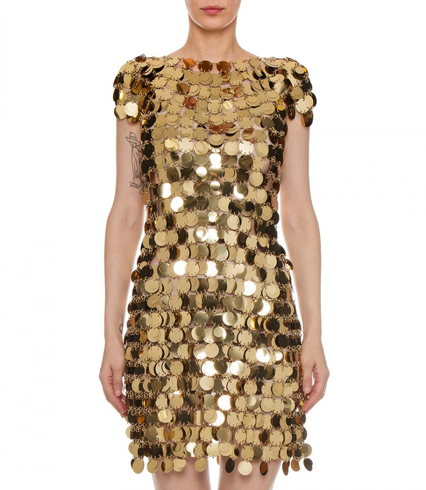 MINI DRESS MADE WITH ROUND MIRROR-EFFECT PLATES