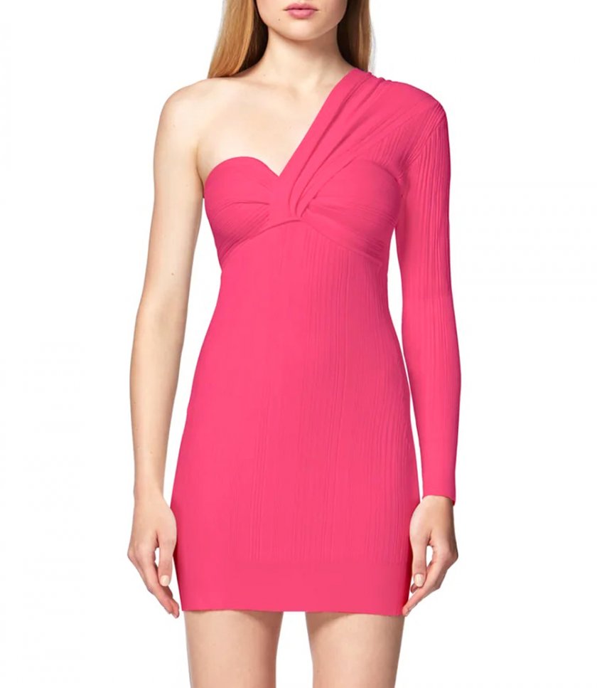 VARIEGATED RIB DRAPED ASYMMETRICAL MINI DRESS