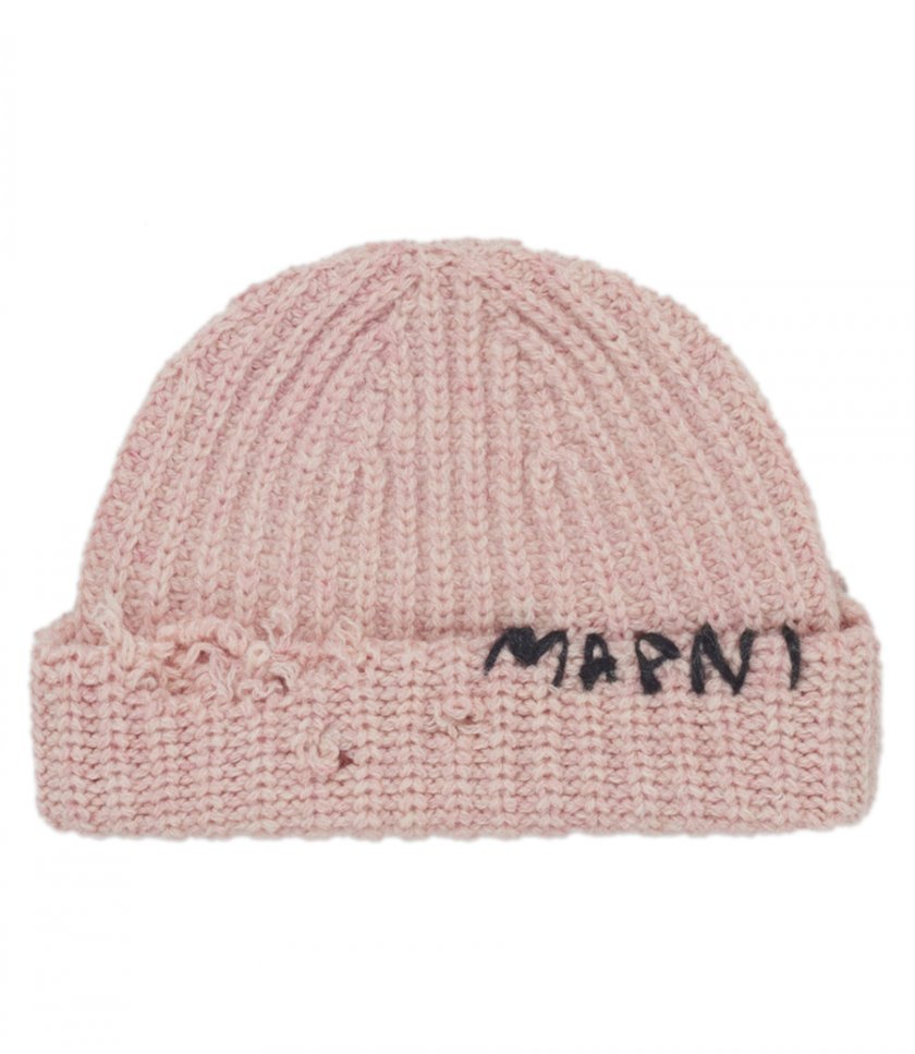 HATS - PINK RIBBED BEANIE WITH HAND-STITCHED LOGO