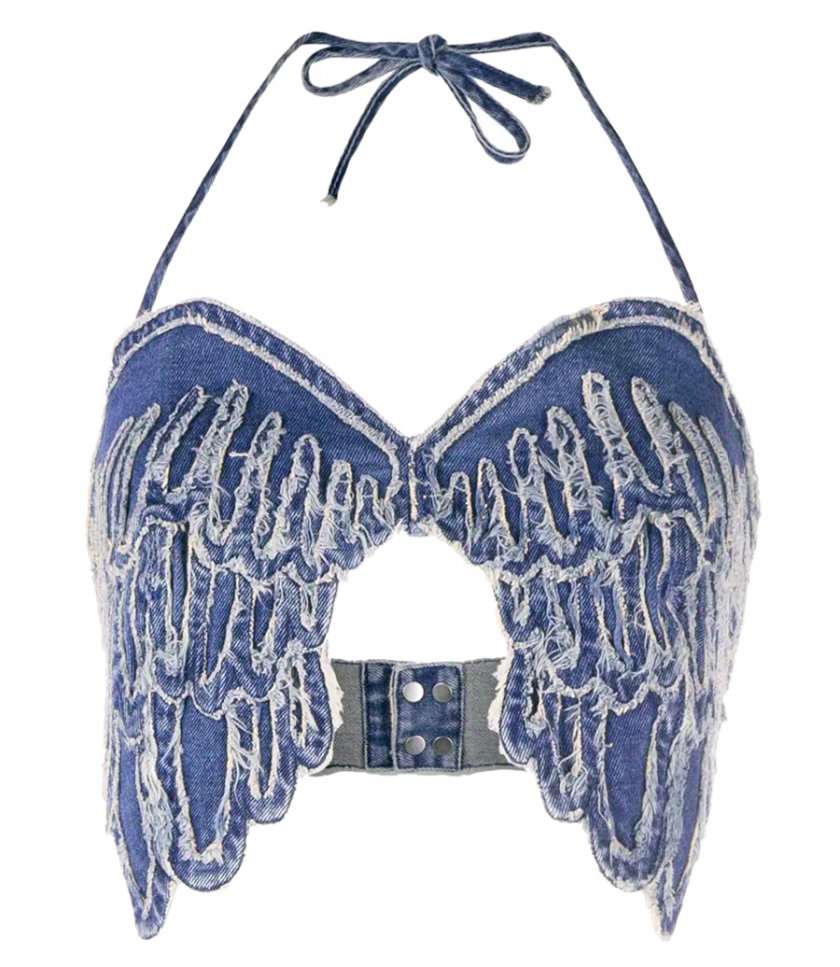BLUMARINE - JEAN TOP WITH EMBROIDERY WINGS