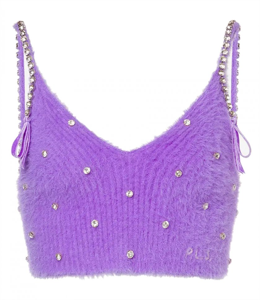 TOPS - SUPER SOFT KNITTED CROP TOP WITH RHINESTONES