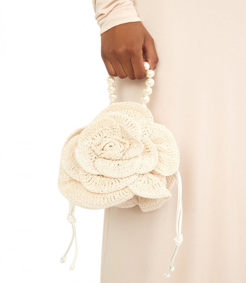 SMALL PEARL MAGDA BAG IN CREAM CROCHET