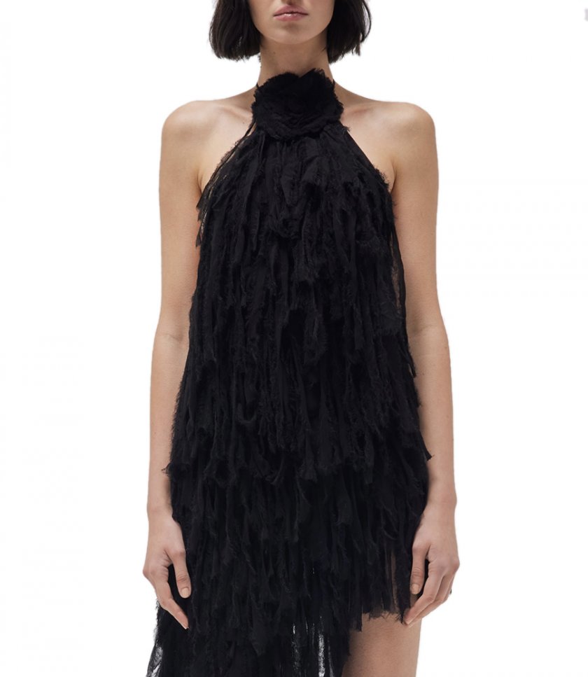 TOP WITH FRINGED EMBROIDERY AND ROSE DECOR