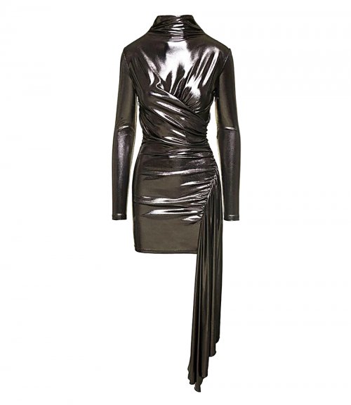 LAMINATED JERSEY DRESS WITH PLEATS