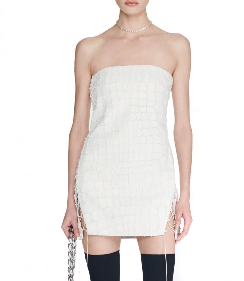 SNAKE ETCHED LEATHER MINI DRESS