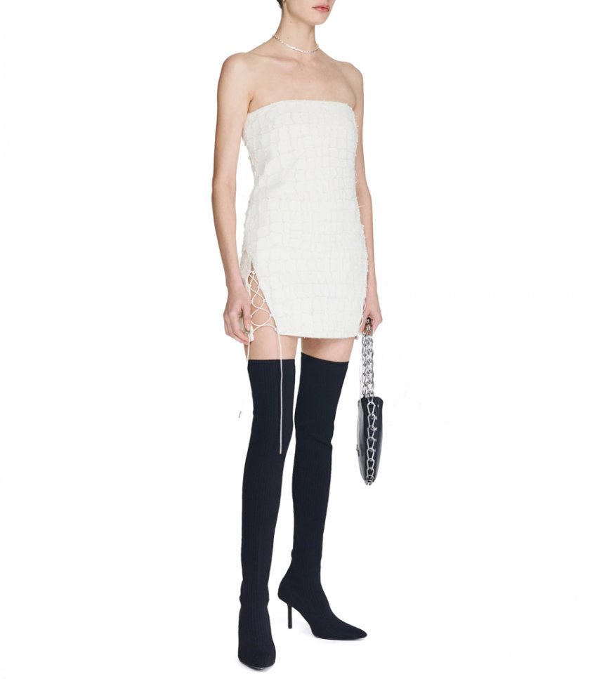 SNAKE ETCHED LEATHER MINI DRESS