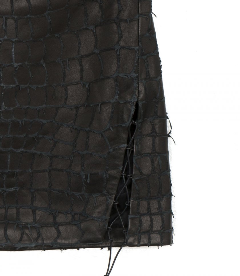 SNAKE ETCHED LEATHER MINI DRESS