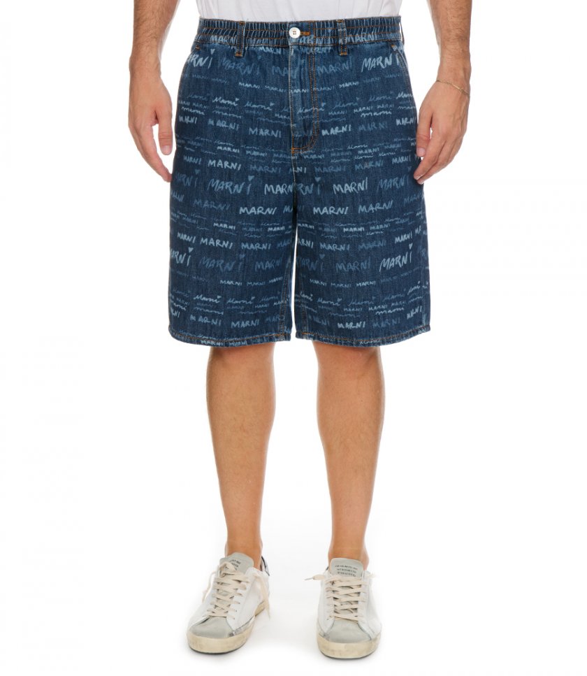 DENIM SHORTS WITH MEGA MARNI PRINT