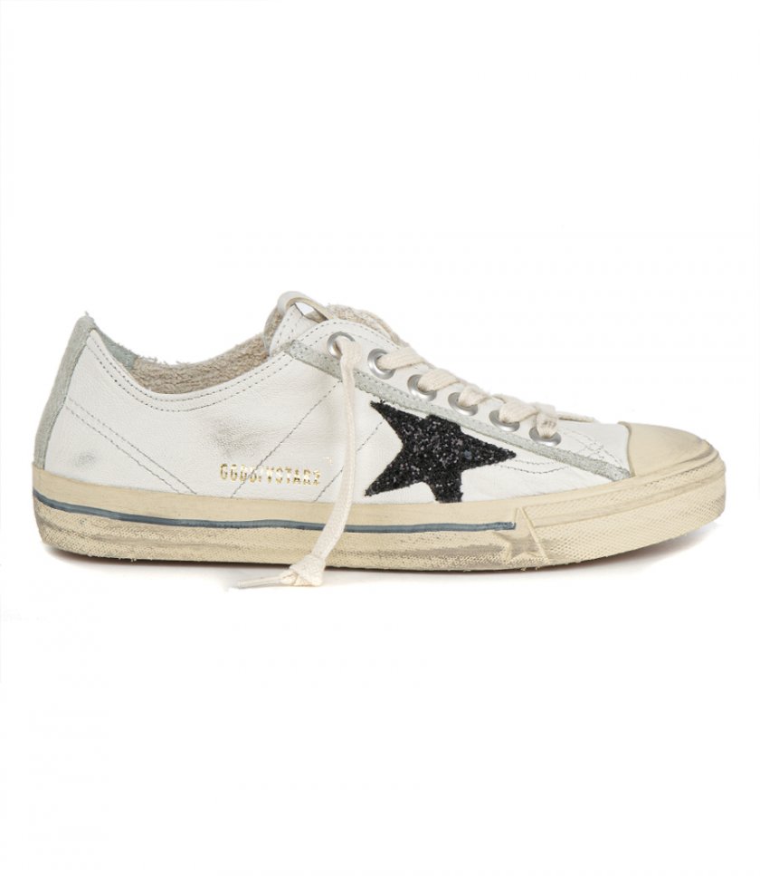 SHOES - V-STAR IN WHITE NAPPA LEATHER WITH A BLACK GLITTER STAR