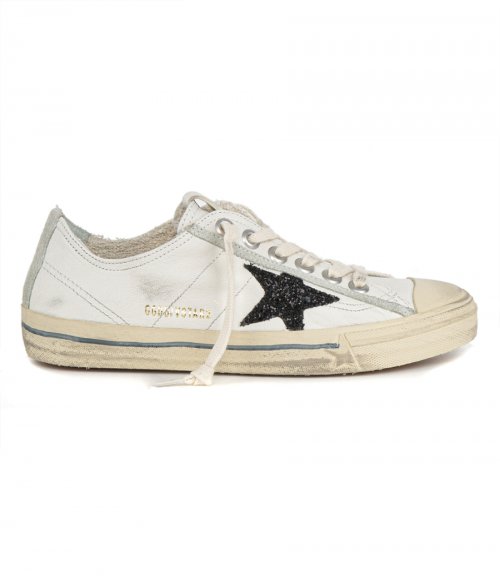 V-STAR IN WHITE NAPPA LEATHER WITH A BLACK GLITTER STAR