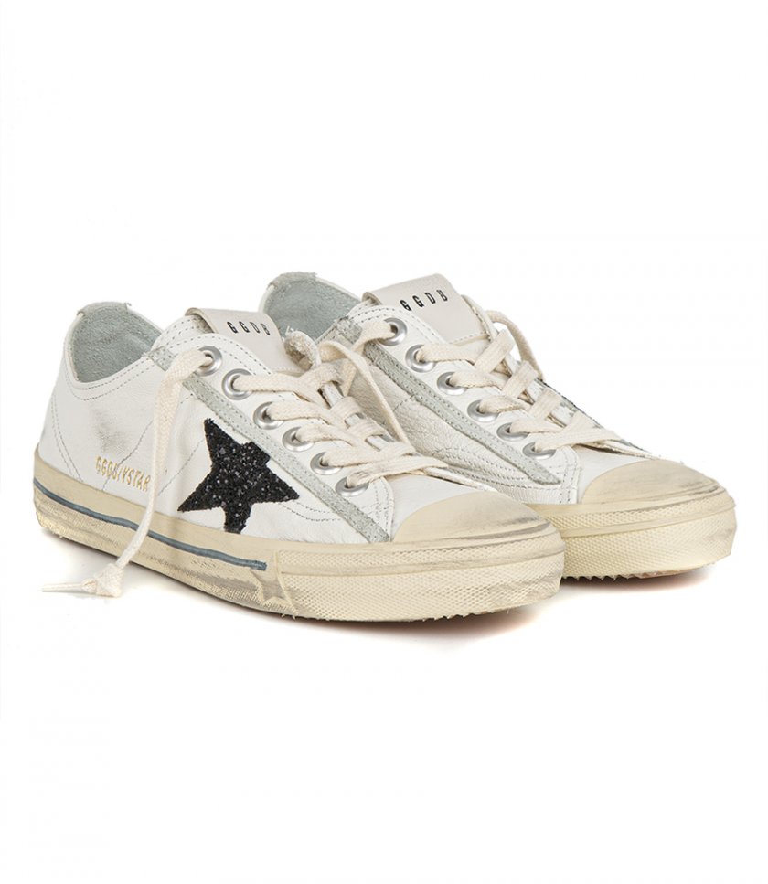 V-STAR IN WHITE NAPPA LEATHER WITH A BLACK GLITTER STAR