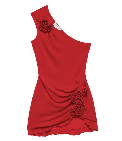 ONE-SHOULDER DRESS WITH ROSE DECOR