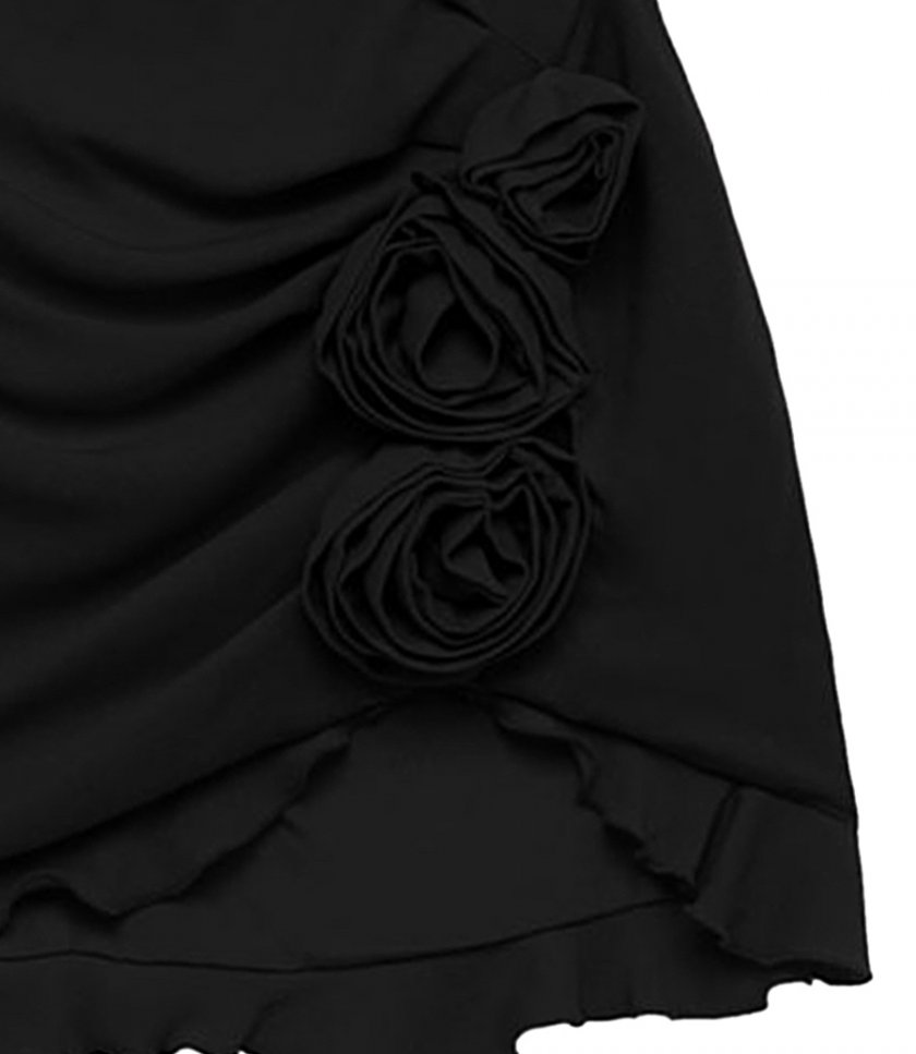 ONE-SHOULDER DRESS WITH ROSE DECOR