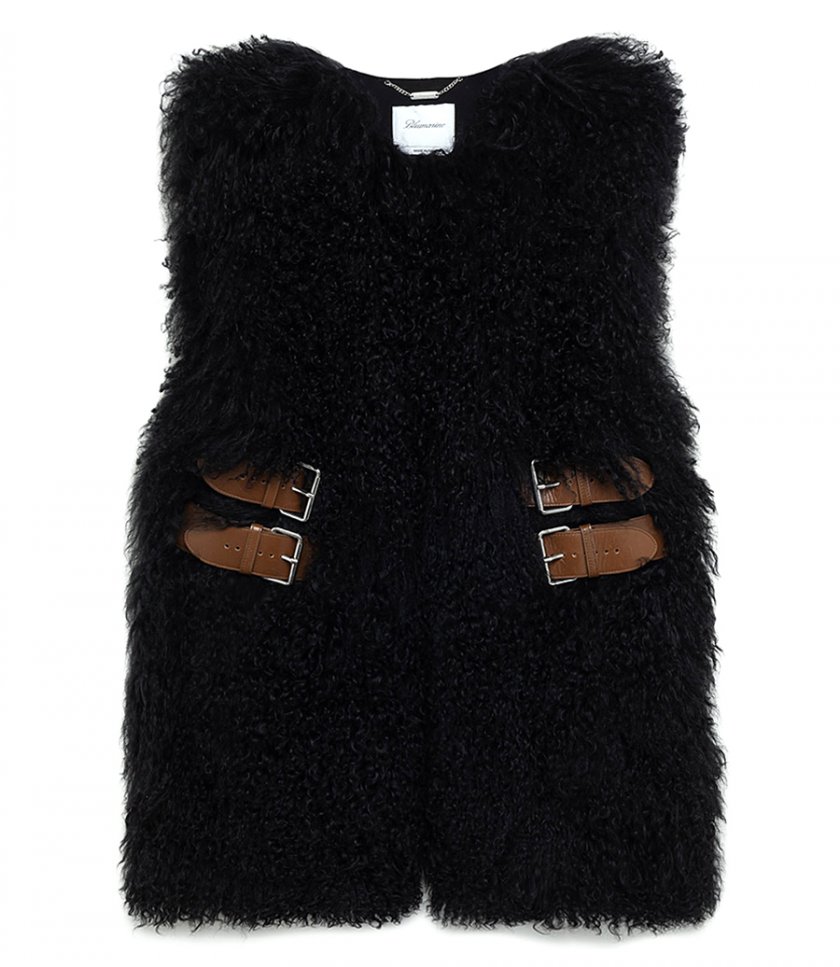 BLUMARINE - FUR VEST WITH BELTS AND BUCKLES
