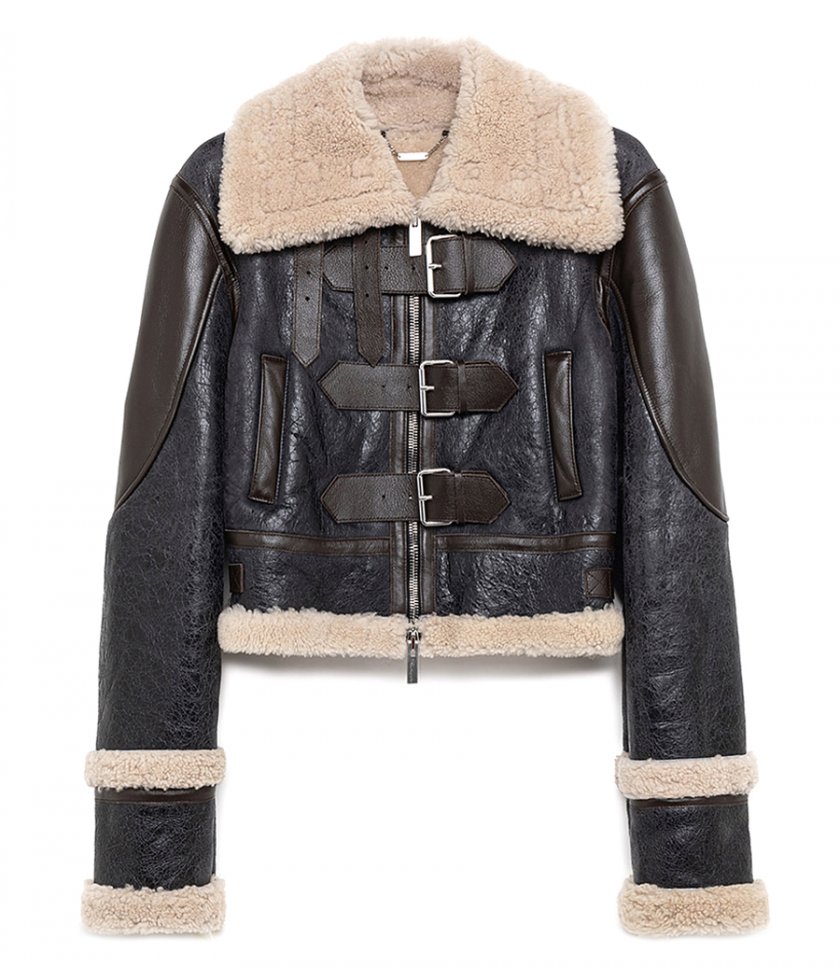 JACKETS - SHEARLING JACKET WITH DECOR BELTS