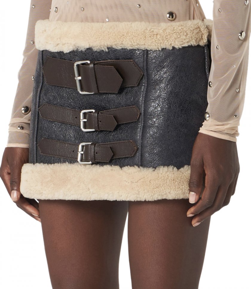 SHEARLING MINI SKIRT WITH DECOR BELTS