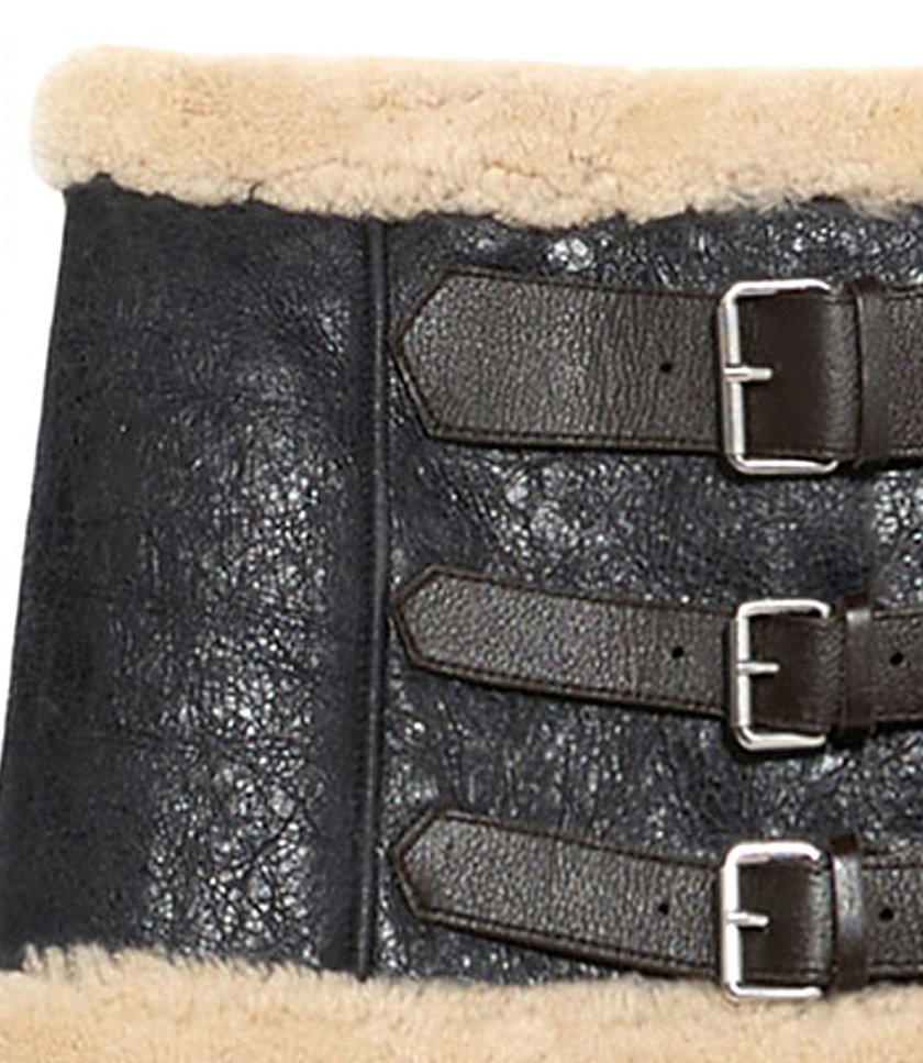 SHEARLING MINI SKIRT WITH DECOR BELTS