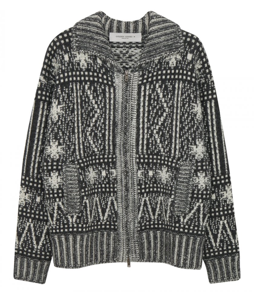 JUST IN - JOURNEY COLLECTION - CARDIGAN WITH DARK GRAY FAIR ISLE PATTERN