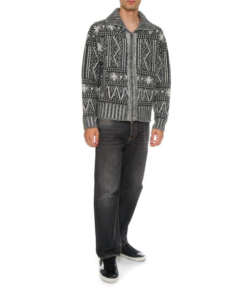 JOURNEY COLLECTION - CARDIGAN WITH DARK GRAY FAIR ISLE PATTERN
