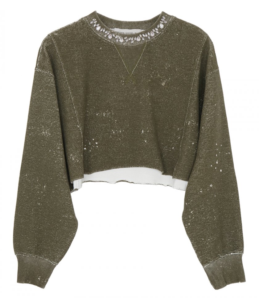 TOPS - VINTAGE-EFFECT BEECH-COLORED COTTON CROPPED SWEATSHIRT
