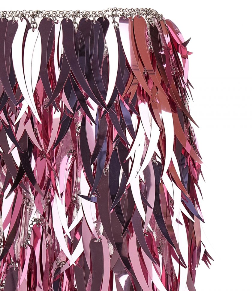 PINK SKIRT IN METALLIC FEATHERS