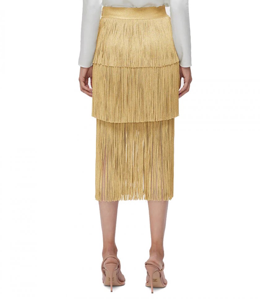 ICON METALLIC LAYERED FRINGE MIDI SKIRT