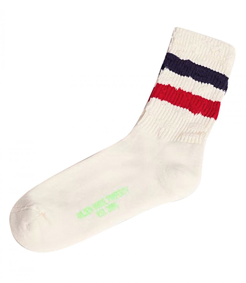 ACCESSORIES - VINTAGE WHITE SOCKS WITH DISTRESSED DETAILS AND TWO-TONE STRIPES