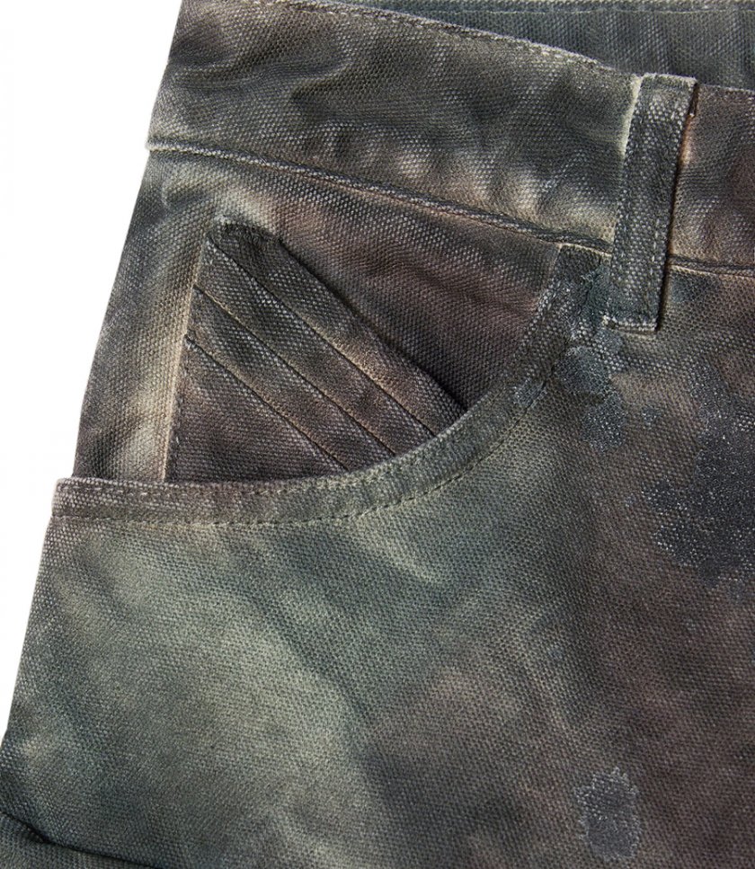 'FERN' STAINED GREEN CAMOUFLAGE LONG PANTS