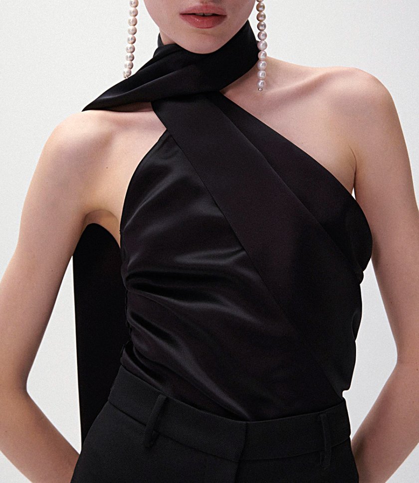 SILK WRAP NECK TOP