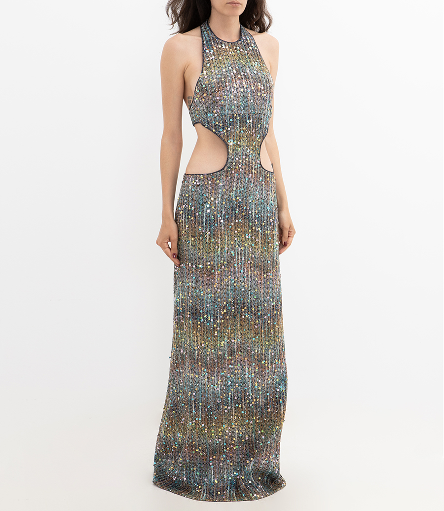SLEEVELESS LONG DRESS WITH SEQUINS