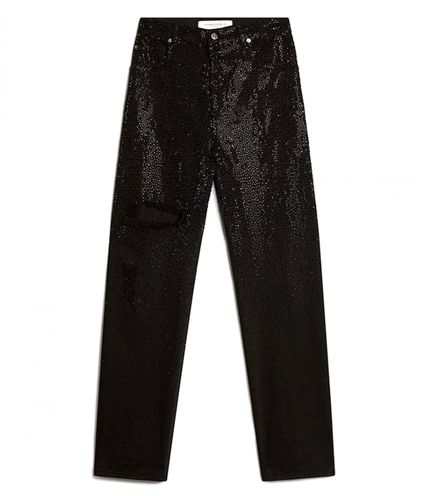 PANTS - WOMEN’S COTTON DENIM PANTS WITH SHADED-EFFECT CRYSTAL DECORATION