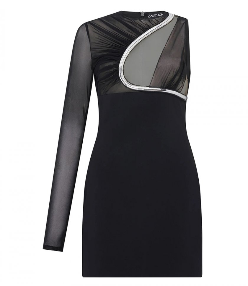 SALES - METALLIC TUBE TRIM ASYMMETRIC MINI DRESS